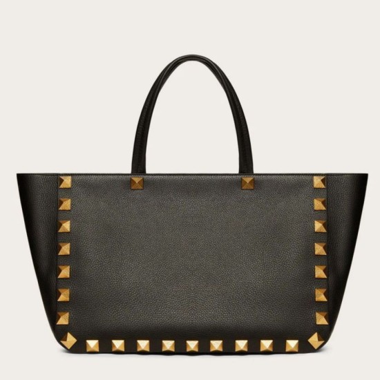 Perfette Qualità Repliche Valentino Roman Stud Tote Borsa Nero Vitello Granulato Imitazione