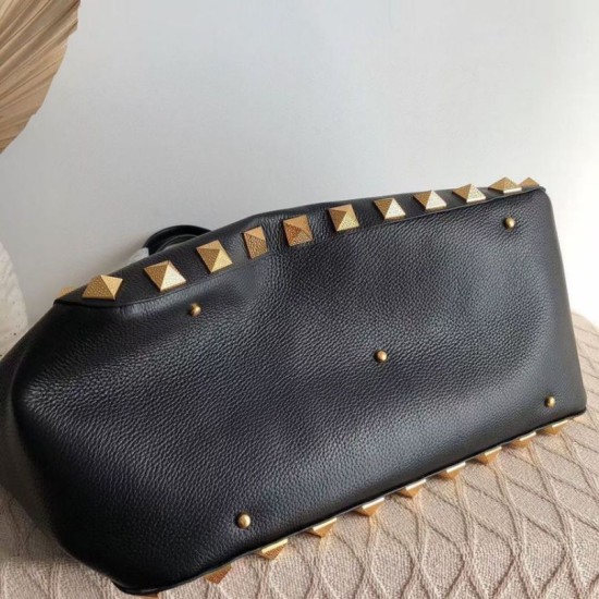 Perfette Qualità Repliche Valentino Roman Stud Tote Borsa Nero Vitello Granulato Imitazione
