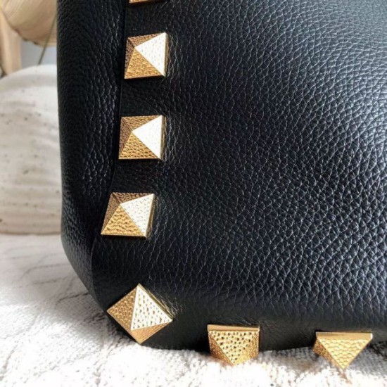 Perfette Qualità Repliche Valentino Roman Stud Tote Borsa Nero Vitello Granulato Imitazione