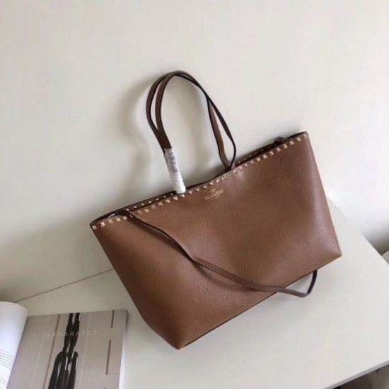 Perfette Qualità Repliche Valentino Rockstud Shopping Borsa Grande Marrone Imitazione