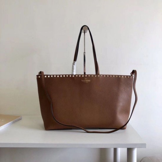 Perfette Qualità Repliche Valentino Rockstud Shopping Borsa Grande Marrone Imitazione