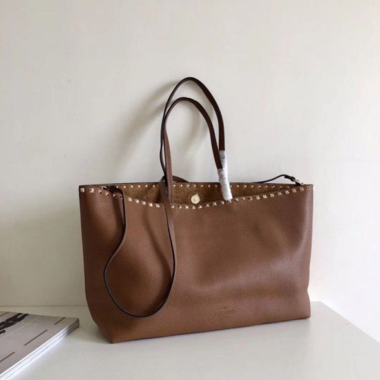 Perfette Qualità Repliche Valentino Rockstud Shopping Borsa Grande Marrone Imitazione