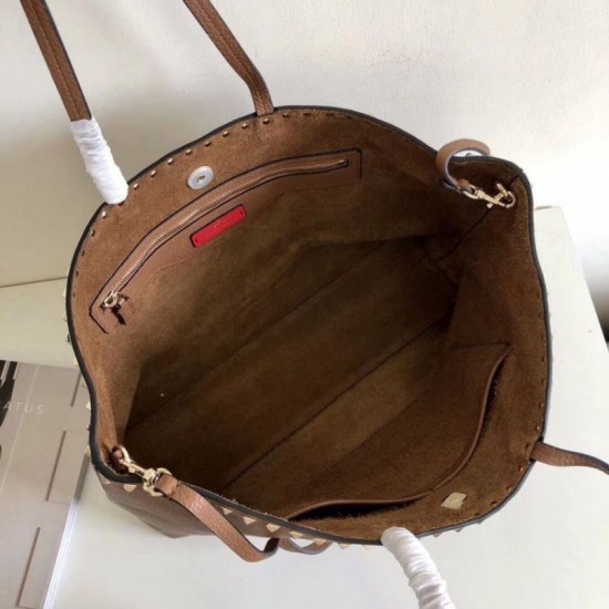Perfette Qualità Repliche Valentino Rockstud Shopping Borsa Grande Marrone Imitazione