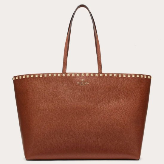 Perfette Qualità Repliche Valentino Rockstud Shopping Borsa Grande Marrone Imitazione