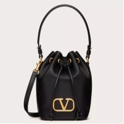 Miglior Falso Valentino VLogo Signature Mini Bucket Borsa Nero Calfskin Economiche Premium
