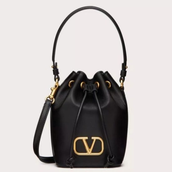 Miglior Falso Valentino VLogo Signature Mini Bucket Borsa Nero Calfskin Economiche Premium
