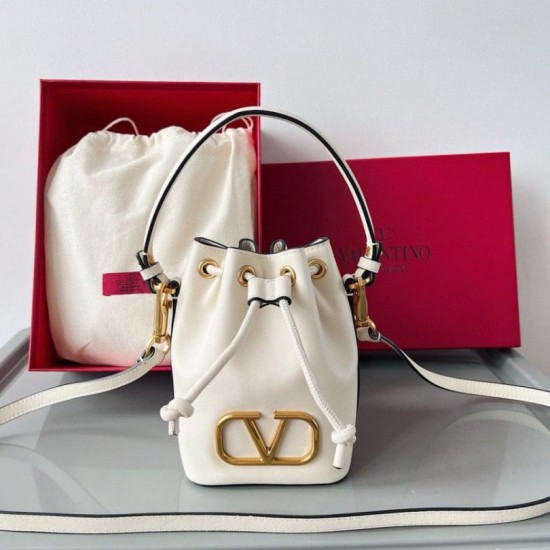 Repliche Valentino VLogo Signature Mini Bucket Borsa Bianco Calfskin Imitazioni Premium Perfette Qualità Repliche Valentino VLogo Signature Mini Bucket Borsa Bianco Calfskin Imitazione