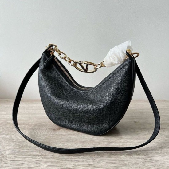 Migliore Repliche Valentino VLogo Moon Piccolo Hobo Borsa con catena Nero Economiche Outlet Online