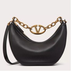 Migliore Repliche Valentino VLogo Moon Piccolo Hobo Borsa con catena Nero Economiche Outlet Online