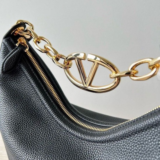 Migliore Repliche Valentino VLogo Moon Piccolo Hobo Borsa con catena Nero Economiche Outlet Online