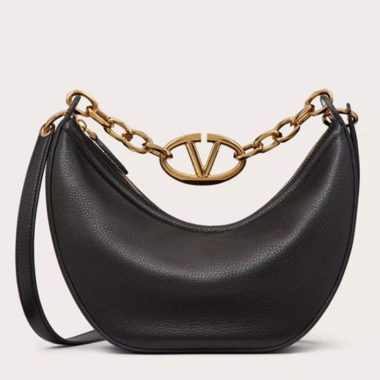 Migliore Repliche Valentino VLogo Moon Piccolo Hobo Borsa con catena Nero Economiche Outlet Online