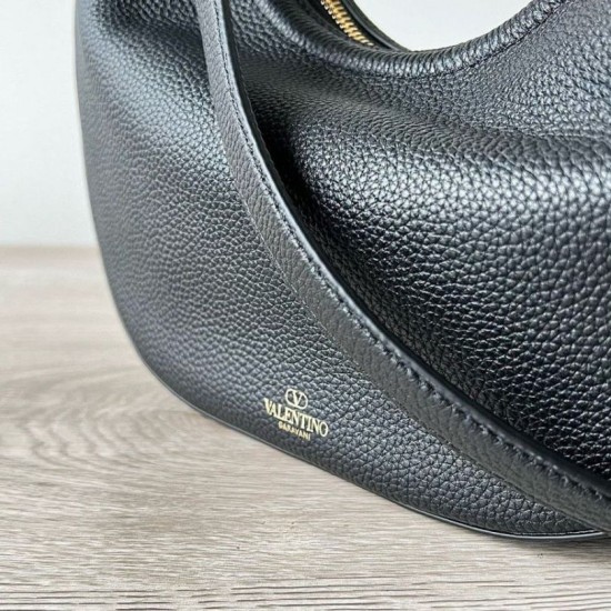 Migliore Repliche Valentino VLogo Moon Piccolo Hobo Borsa con catena Nero Economiche Outlet Online