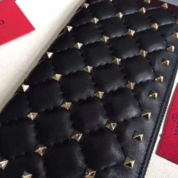 Perfette Qualità Repliche Valentino Rockstud Spike Zip Portafoglio Noir Agnello Imitazione