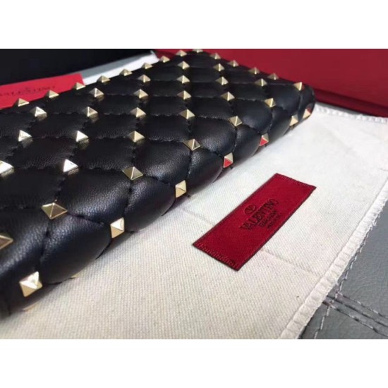 Perfette Qualità Repliche Valentino Rockstud Spike Zip Portafoglio Noir Agnello Imitazione
