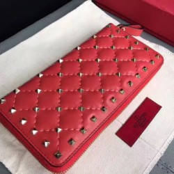 Miglior Falso Valentino Rockstud Spike Zip Portafoglio Rosso Agnello Economiche Premium