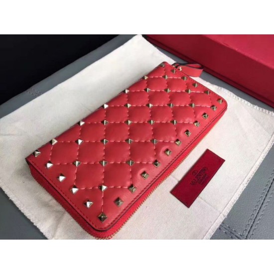 Miglior Falso Valentino Rockstud Spike Zip Portafoglio Rosso Agnello Economiche Premium