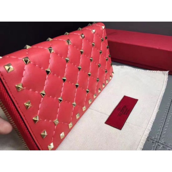 Miglior Falso Valentino Rockstud Spike Zip Portafoglio Rosso Agnello Economiche Premium
