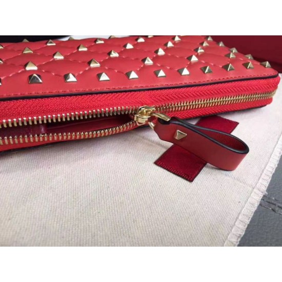 Miglior Falso Valentino Rockstud Spike Zip Portafoglio Rosso Agnello Economiche Premium