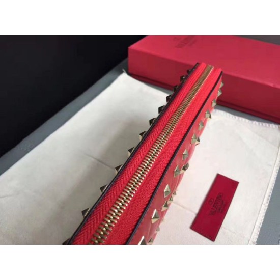 Miglior Falso Valentino Rockstud Spike Zip Portafoglio Rosso Agnello Economiche Premium
