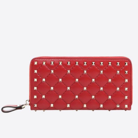 Miglior Falso Valentino Rockstud Spike Zip Portafoglio Rosso Agnello Economiche Premium