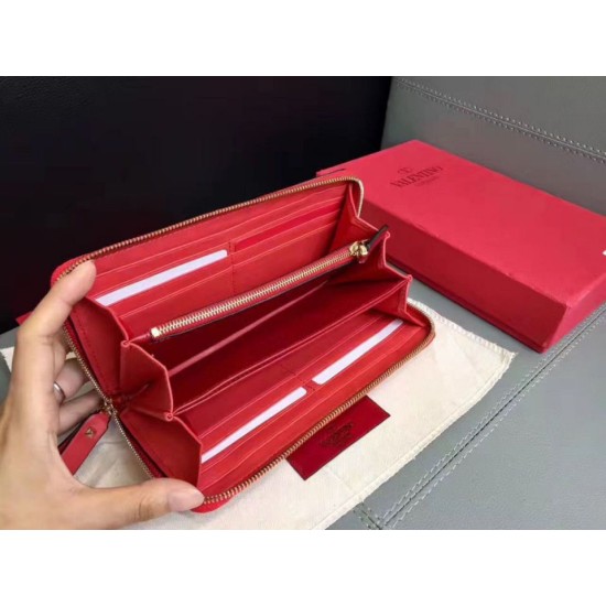 Miglior Falso Valentino Rockstud Spike Zip Portafoglio Rosso Agnello Economiche Premium