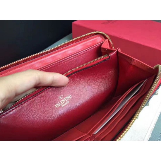 Miglior Falso Valentino Rockstud Spike Zip Portafoglio Rosso Agnello Economiche Premium
