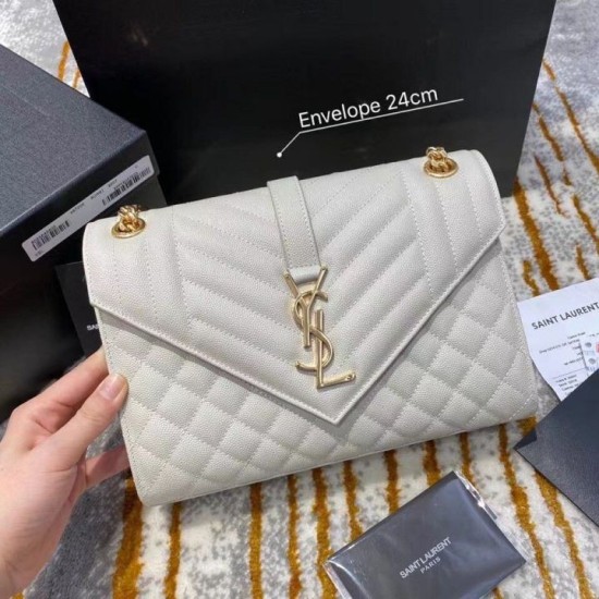 Perfette Qualità Repliche Borsa media Saint Laurent Envelope martellata bianca Imitazione