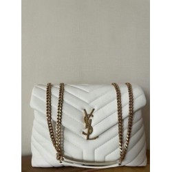 Migliore Repliche Borsa Saint Laurent Loulou media matelassé bianca Economiche Outlet Online