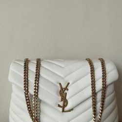 Migliore Repliche Borsa Saint Laurent Loulou media matelassé bianca Economiche Outlet Online