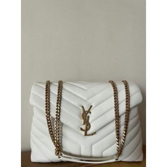 Migliore Repliche Borsa Saint Laurent Loulou media matelassé bianca Economiche Outlet Online