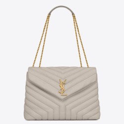 Migliore Repliche Borsa Saint Laurent Loulou media matelassé bianca Economiche Outlet Online