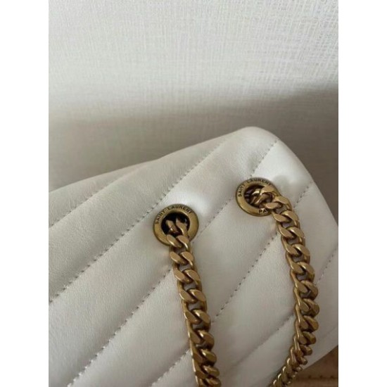 Migliore Repliche Borsa Saint Laurent Loulou media matelassé bianca Economiche Outlet Online