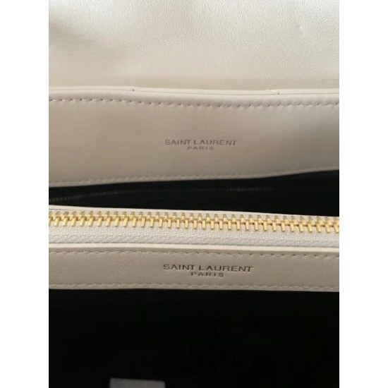 Migliore Repliche Borsa Saint Laurent Loulou media matelassé bianca Economiche Outlet Online