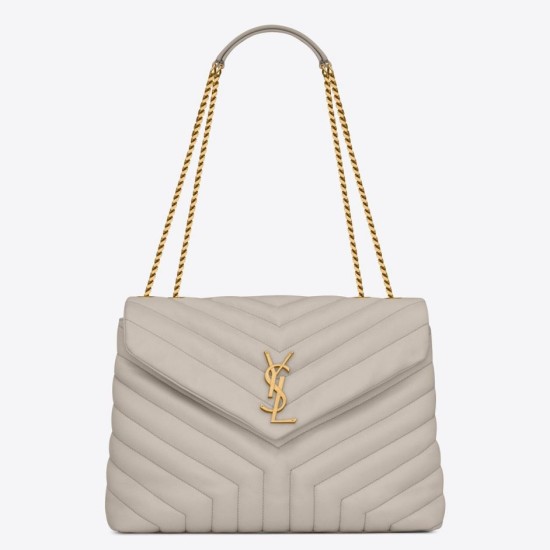 Migliore Repliche Borsa Saint Laurent Loulou media matelassé bianca Economiche Outlet Online