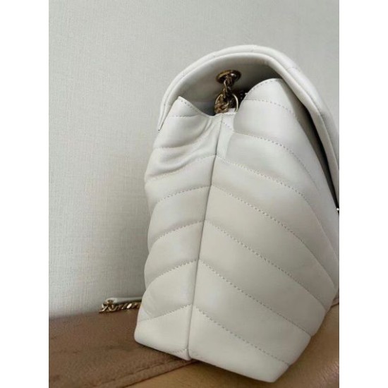 Migliore Repliche Borsa Saint Laurent Loulou media matelassé bianca Economiche Outlet Online
