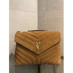 Miglior Falso Borsa Saint Laurent Loulou media scamosciata marrone Economiche Premium