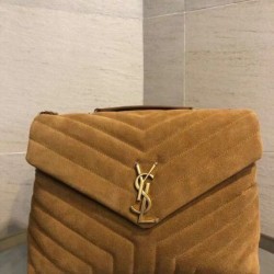 Miglior Falso Borsa Saint Laurent Loulou media scamosciata marrone Economiche Premium