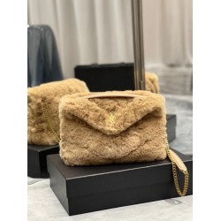 Migliore Repliche Borsa Saint Laurent Loulou piccola montone beige Economiche Outlet Online