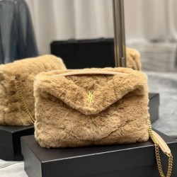 Migliore Repliche Borsa Saint Laurent Loulou piccola montone beige Economiche Outlet Online