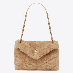 Migliore Repliche Borsa Saint Laurent Loulou piccola montone beige Economiche Outlet Online