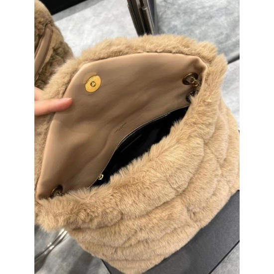 Migliore Repliche Borsa Saint Laurent Loulou piccola montone beige Economiche Outlet Online