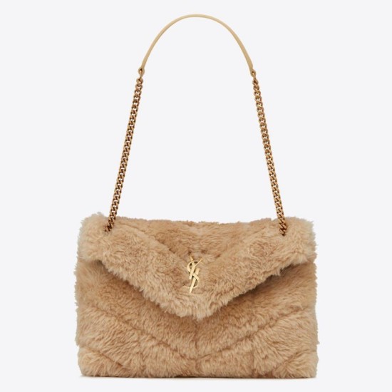 Migliore Repliche Borsa Saint Laurent Loulou piccola montone beige Economiche Outlet Online