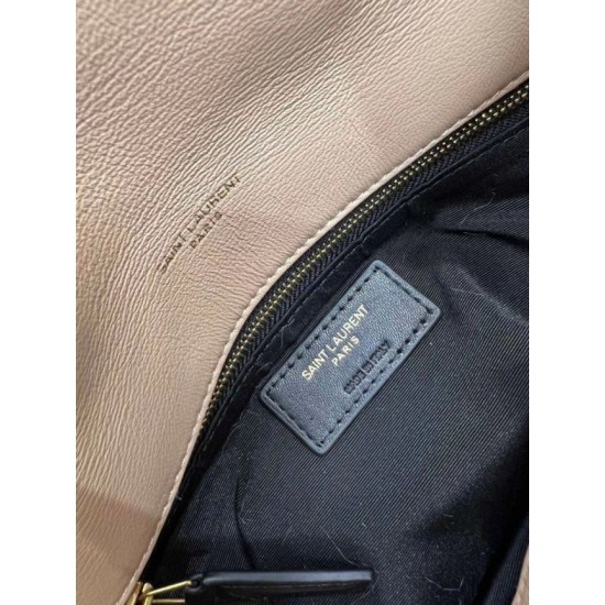 Migliore Repliche Borsa Saint Laurent Loulou piccola montone beige Economiche Outlet Online
