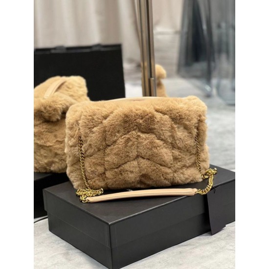 Migliore Repliche Borsa Saint Laurent Loulou piccola montone beige Economiche Outlet Online