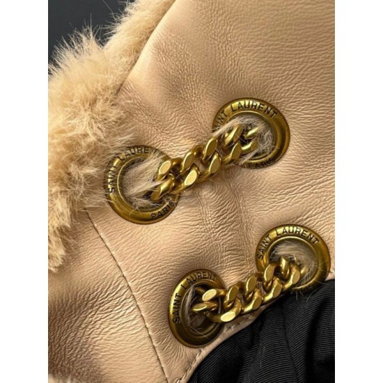 Migliore Repliche Borsa Saint Laurent Loulou piccola montone beige Economiche Outlet Online