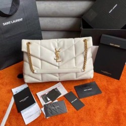 Replica perfetta Borsa media Saint Laurent Loulou Puffer agnello avorio Imitazione Outlet Online