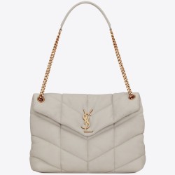 Replica perfetta Borsa media Saint Laurent Loulou Puffer agnello avorio Imitazione Outlet Online