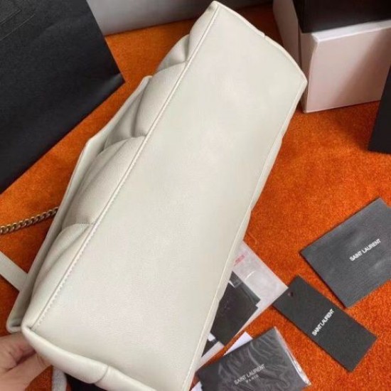 Replica perfetta Borsa media Saint Laurent Loulou Puffer agnello avorio Imitazione Outlet Online
