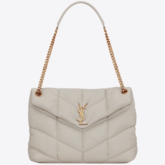 Replica perfetta Borsa media Saint Laurent Loulou Puffer agnello avorio Imitazione Outlet Online