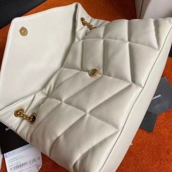 Replica perfetta Borsa media Saint Laurent Loulou Puffer agnello avorio Imitazione Outlet Online
